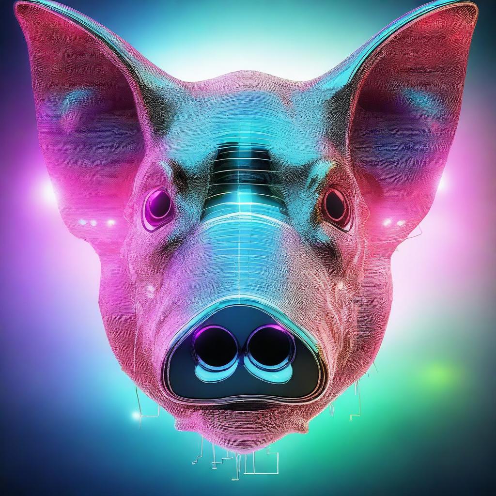 A high quality digital art piece featuring a pig head, designed with futuristic elements