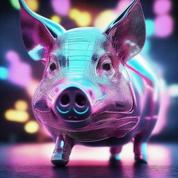 A high quality digital art piece featuring a pig head, designed with futuristic elements