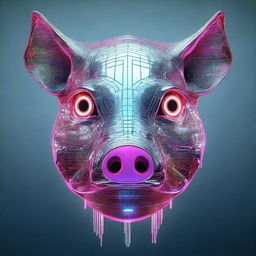 A high quality digital art piece featuring a pig head, designed with futuristic elements