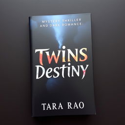 A book cover for 'Twins Destiny' by Tara Rao, featuring a dark and alluring design that embodies mystery thriller and dark romance