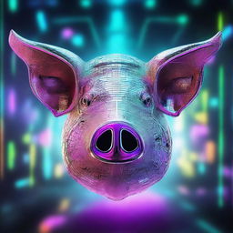 A high quality digital art piece featuring a pig head, designed with futuristic elements