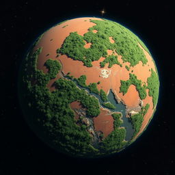 A stunning view of Mars fully covered in dense, lush green forests and vibrant vegetation as seen from space
