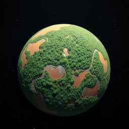 A stunning, full view of Mars as seen from space, entirely covered with dense, lush green forests and vibrant vegetation