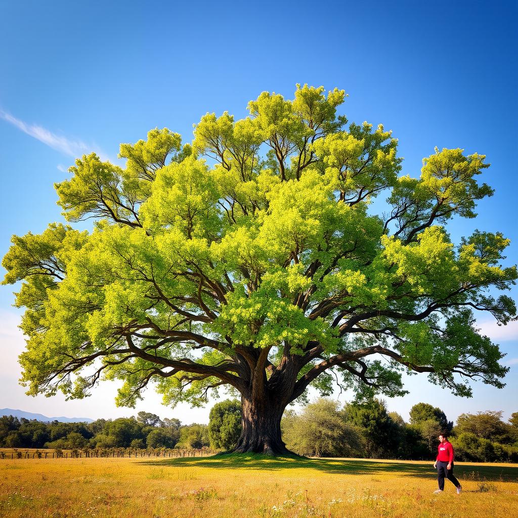 A majestic Anna tree with lush green foliage, standing tall in a serene landscape