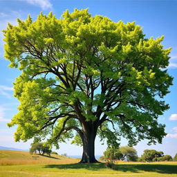 A majestic Anna tree with lush green foliage, standing tall in a serene landscape