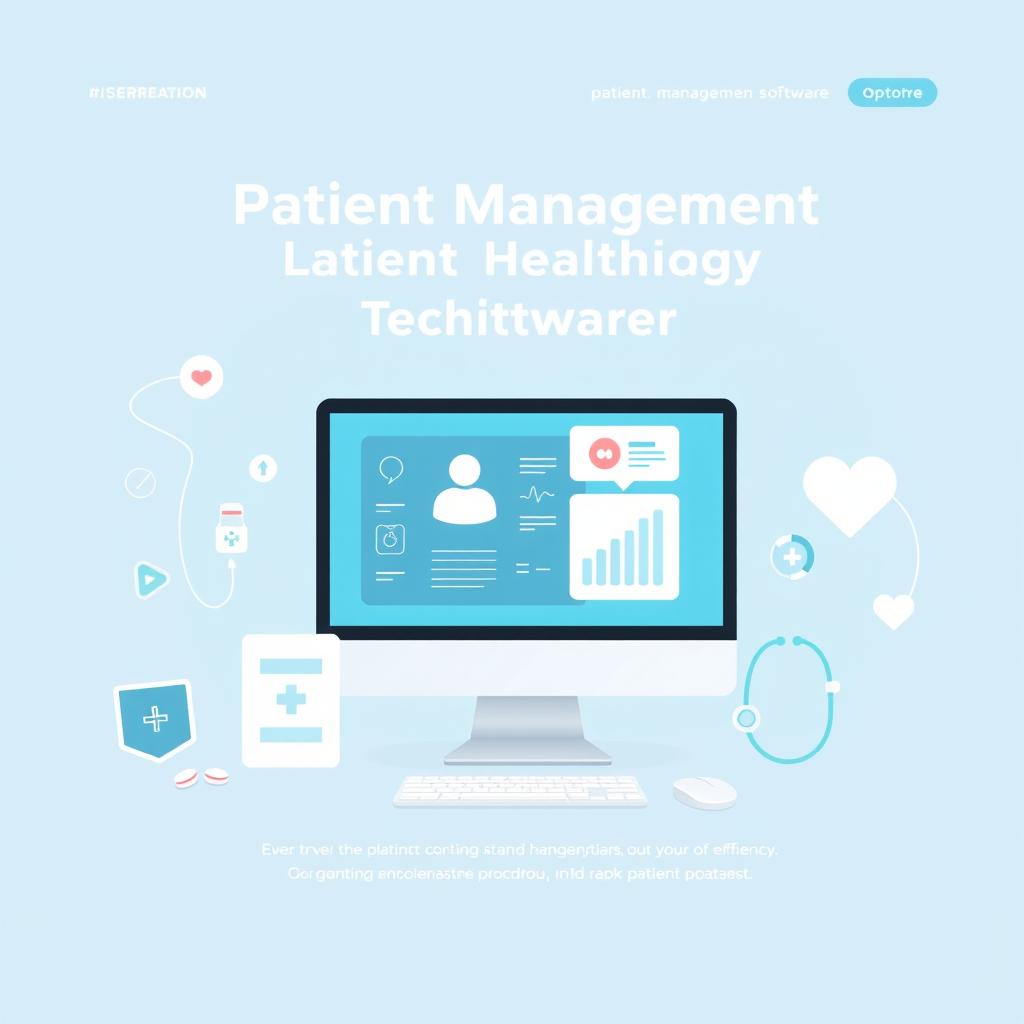 A professional and modern front-page image for a patient management software website, featuring a clean, minimalist style focused on healthcare technology