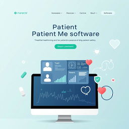 A professional and modern front-page image for a patient management software website, featuring a clean, minimalist style focused on healthcare technology