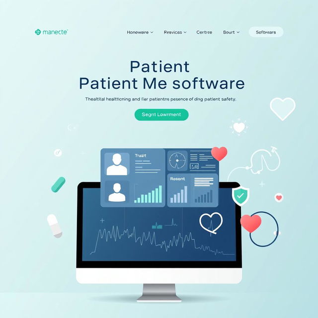 A professional and modern front-page image for a patient management software website, featuring a clean, minimalist style focused on healthcare technology
