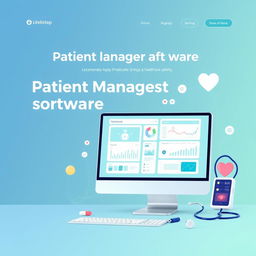 A professional and modern front-page image for a patient management software website, featuring a clean, minimalist style focused on healthcare technology