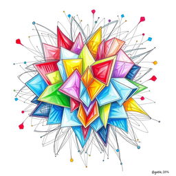 A vibrant and captivating drawing that showcases the 7 elements of art: line, shape, form, space, color, value, and texture