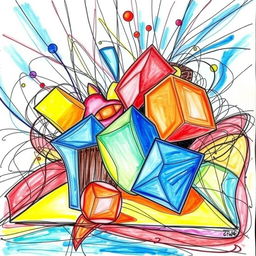 A vibrant and captivating drawing that showcases the 7 elements of art: line, shape, form, space, color, value, and texture