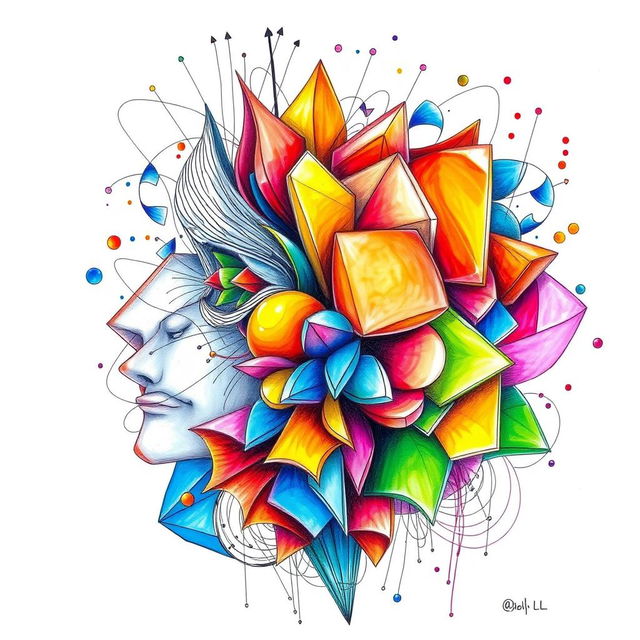 A vibrant and captivating drawing that showcases the 7 elements of art: line, shape, form, space, color, value, and texture