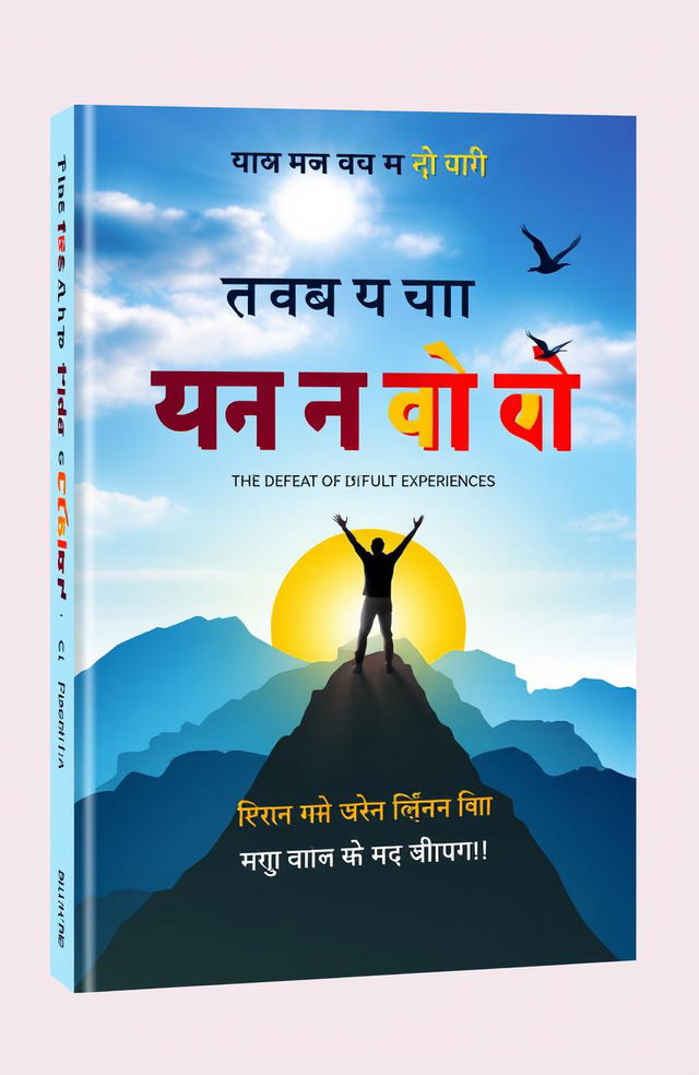 A captivating cover design for a motivational book titled 'અનુભવ મુશ્કેલી ઓ નો પરાજય' (The Defeat of Difficult Experiences)
