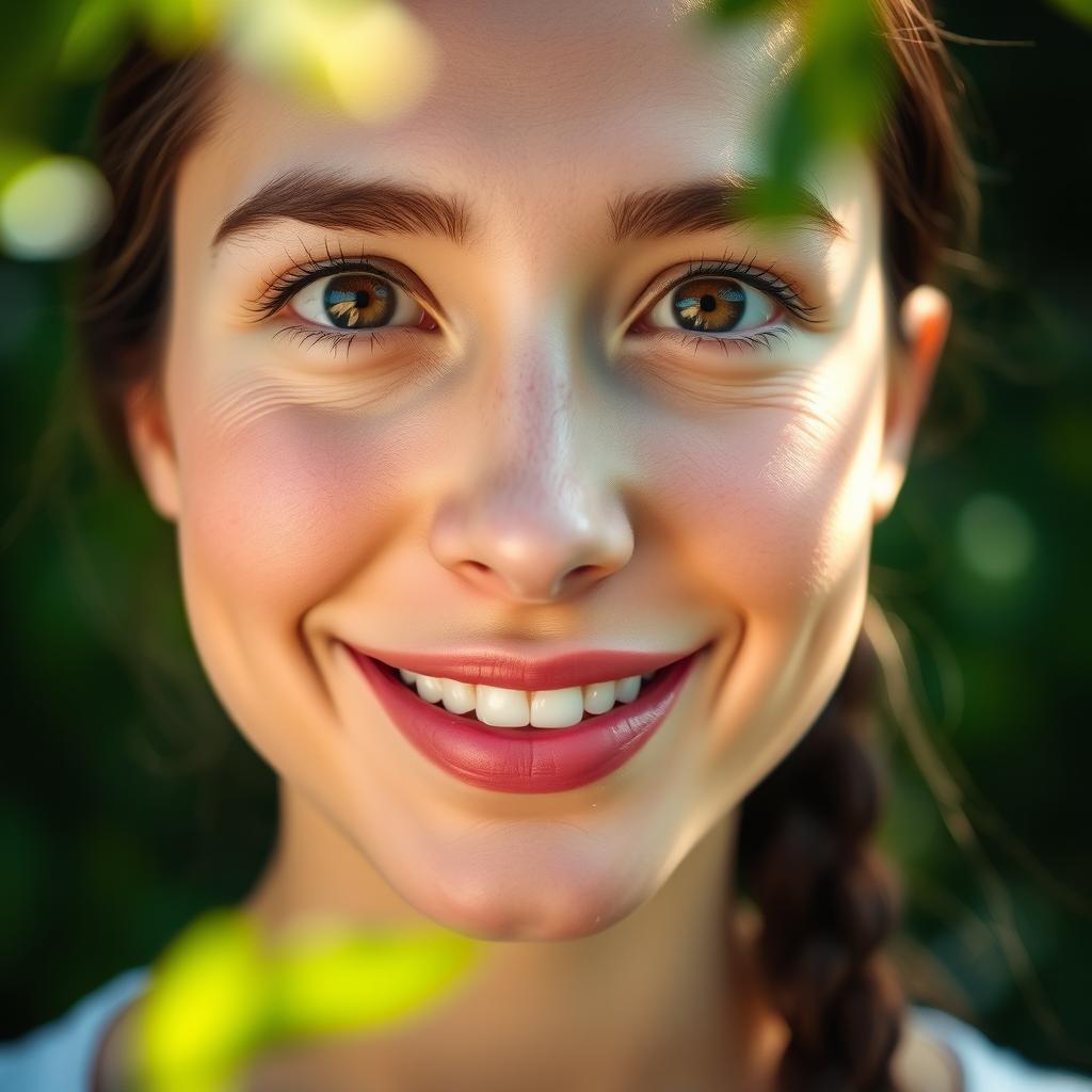 A portrait of a person with striking eyes resembling the user’s, captured in bright daylight