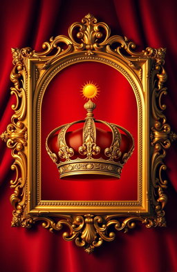 A color palette featuring rich reds and luxurious golds, elegantly framed in an ornate gold frame