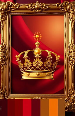 A color palette featuring rich reds and luxurious golds, elegantly framed in an ornate gold frame
