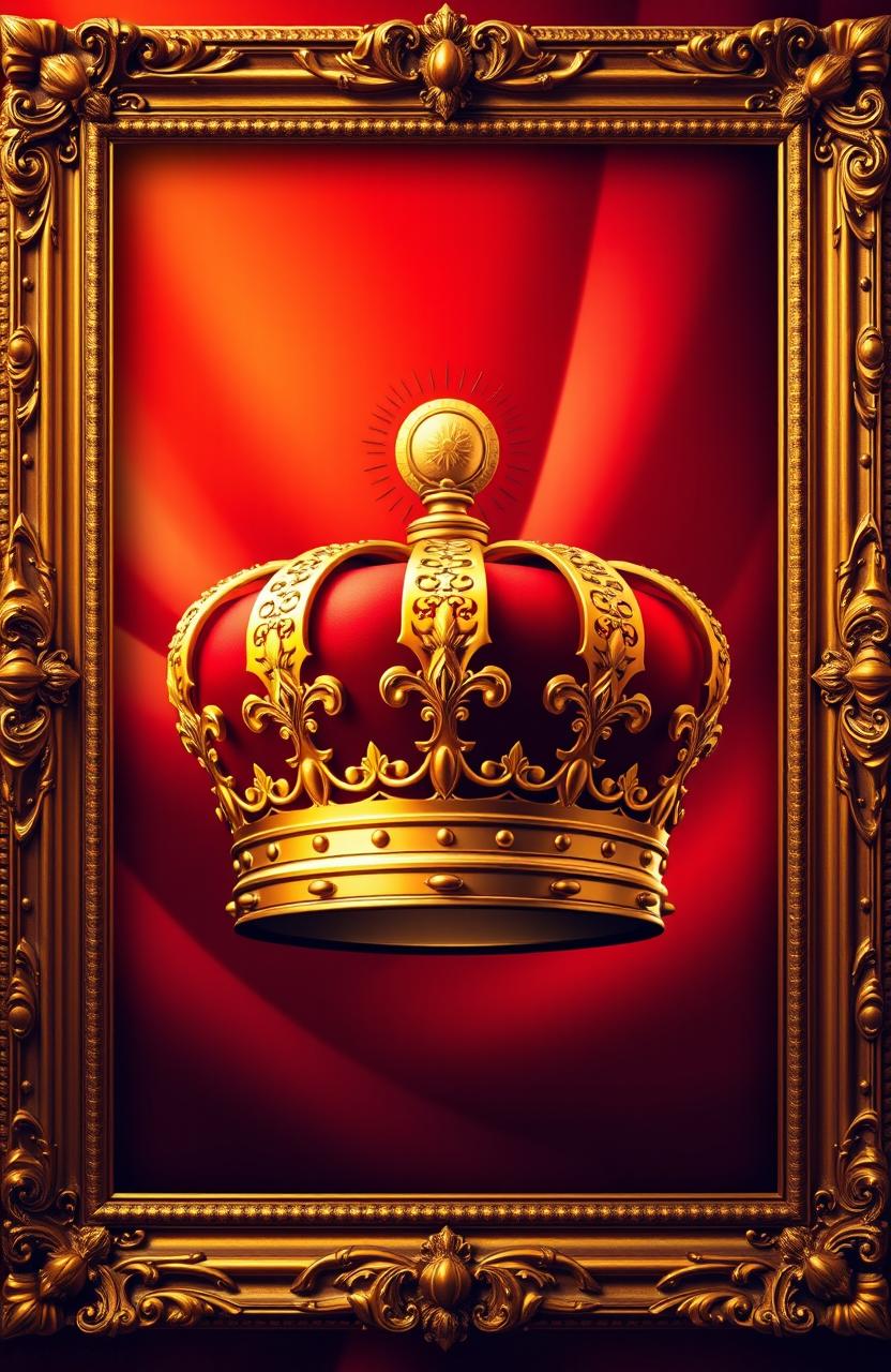 A color palette featuring rich reds and luxurious golds, elegantly framed in an ornate gold frame