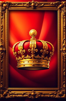 A color palette featuring rich reds and luxurious golds, elegantly framed in an ornate gold frame