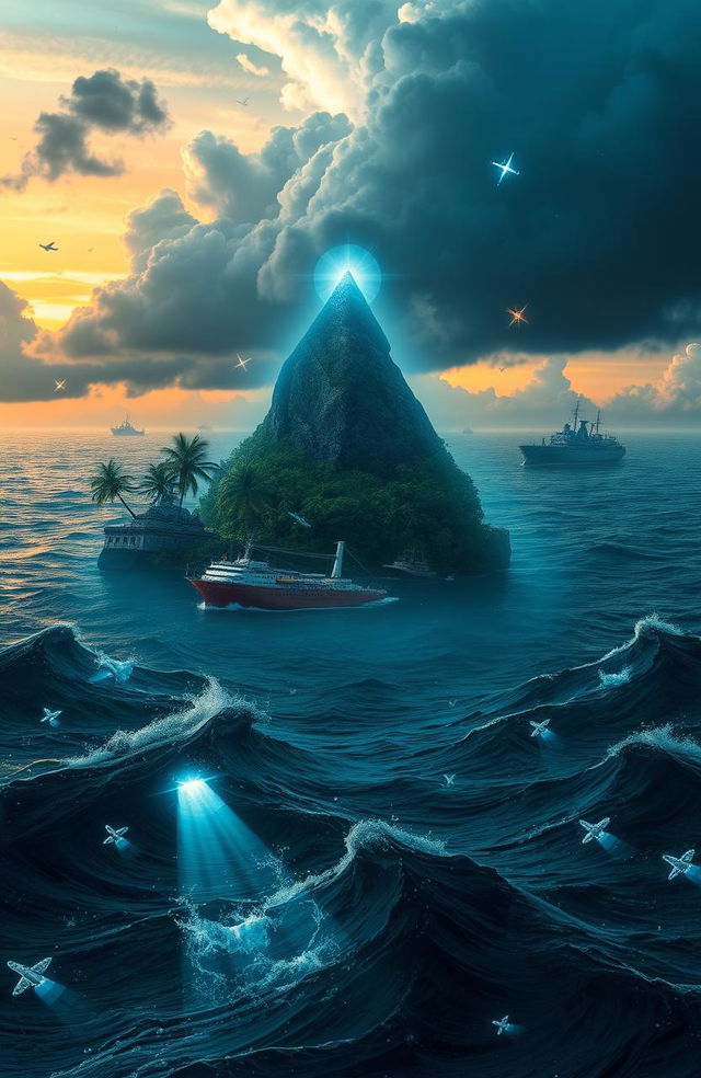 A captivating artistic representation of the Bermuda Triangle, showcasing its enigmatic allure