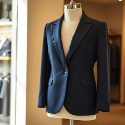 A stylish, well-tailored blazer displayed on a mannequins, showcasing its elegant design