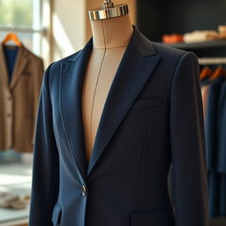 A stylish, well-tailored blazer displayed on a mannequins, showcasing its elegant design