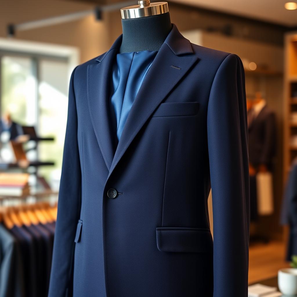A stylish, well-tailored blazer displayed on a mannequins, showcasing its elegant design