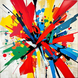 A stunning abstract representation of modern art, featuring bold splashes of color in a chaotic yet harmonious arrangement