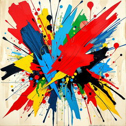 A stunning abstract representation of modern art, featuring bold splashes of color in a chaotic yet harmonious arrangement