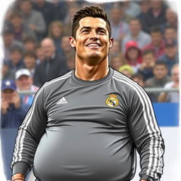 A humorous depiction of Cristiano Ronaldo looking much heavier than usual, featuring a noticeable double chin