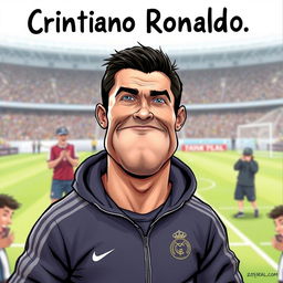 A humorous depiction of Cristiano Ronaldo looking much heavier than usual, featuring a noticeable double chin
