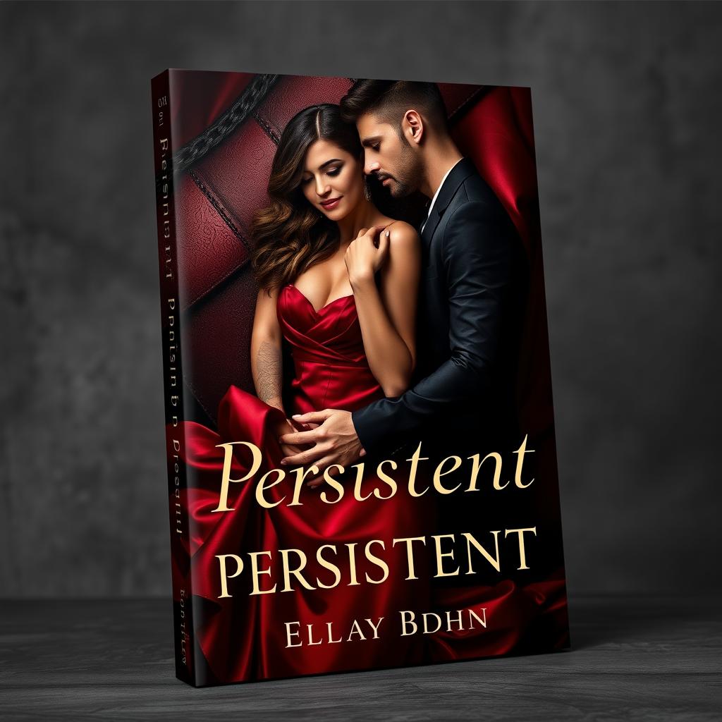 An elegant and evocative book cover for 'Persistent' that beautifully blends themes of BDSM and love