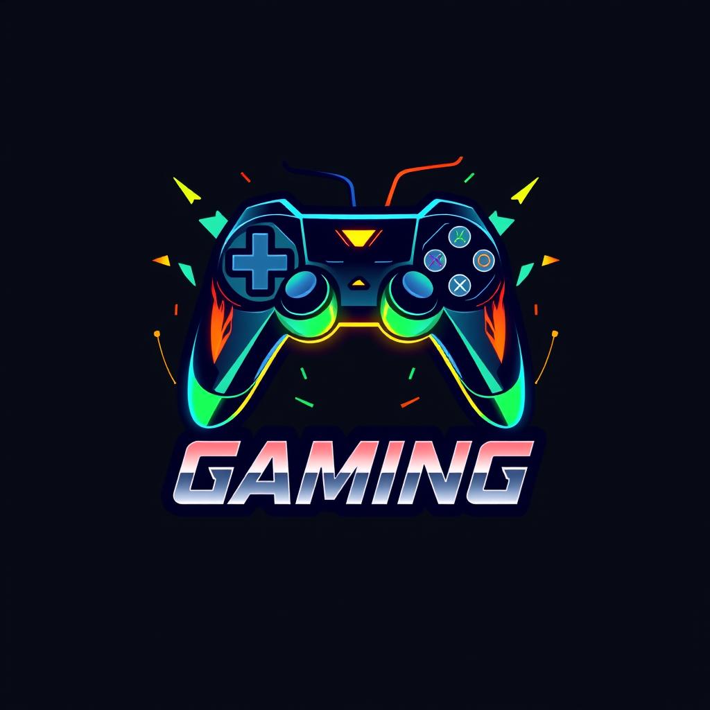 An energetic and modern gaming logo featuring a stylized game controller intertwined with futuristic elements