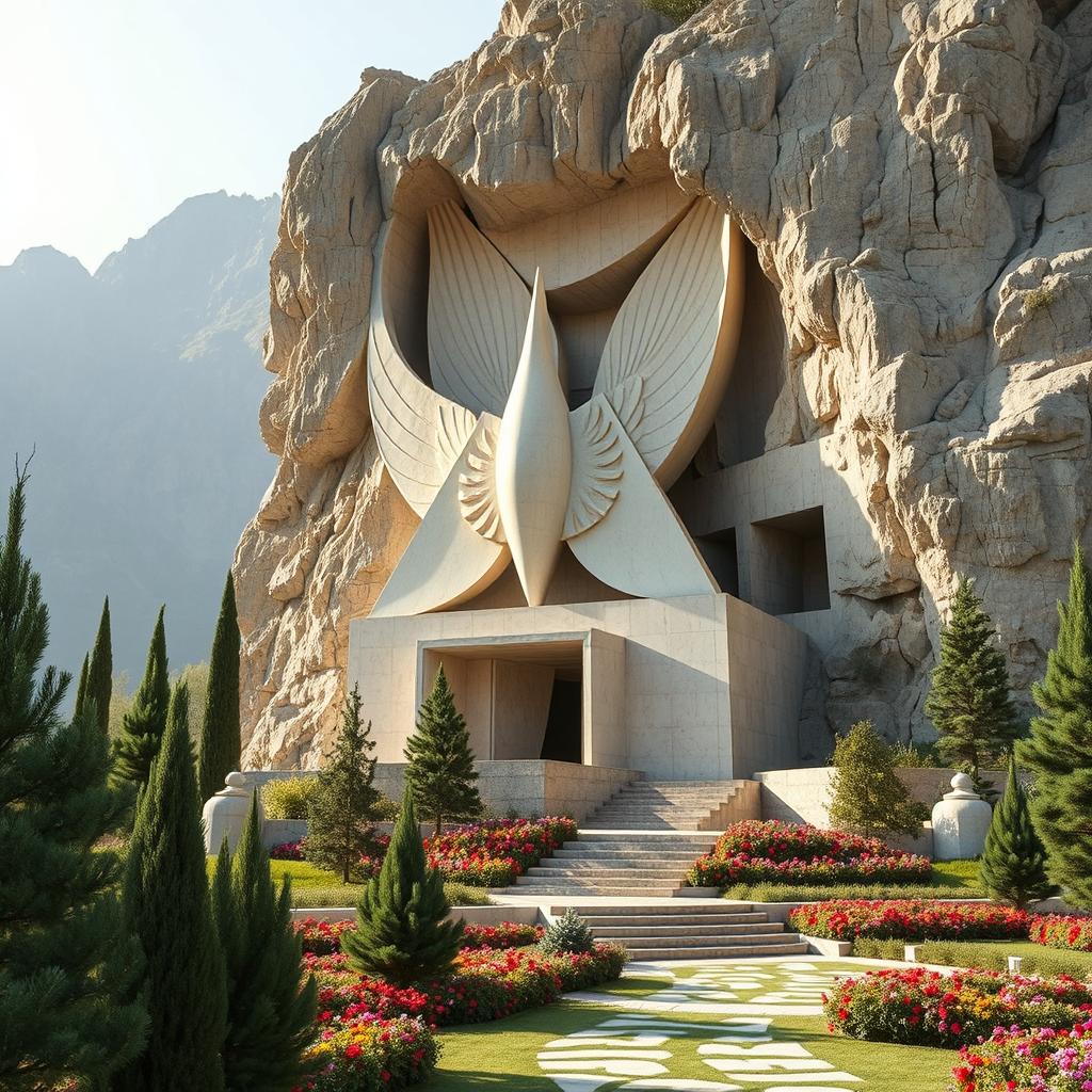 The tomb of an Iranian-Islamic hero, located amidst the serene mountains, featuring dimensions of 15 meters in width and 20 meters in depth