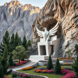 The tomb of an Iranian-Islamic hero, located amidst the serene mountains, featuring dimensions of 15 meters in width and 20 meters in depth
