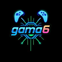A vibrant and dynamic gaming logo featuring the name 'gama6' prominently