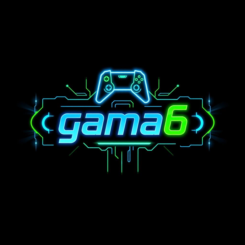 A vibrant and dynamic gaming logo featuring the name 'gama6' prominently