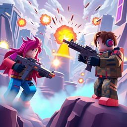 A captivating scene depicting Roblox gun fighting within a digital world, seamlessly blending virtual elements with a realistic aesthetic
