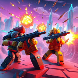 A captivating scene depicting Roblox gun fighting within a digital world, seamlessly blending virtual elements with a realistic aesthetic