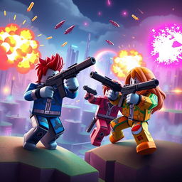 A captivating scene depicting Roblox gun fighting within a digital world, seamlessly blending virtual elements with a realistic aesthetic