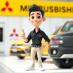 A 3D cartoon image of a 31-year-old male Mitsubishi sales marketer