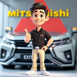 A 3D cartoon image of a 31-year-old male Mitsubishi sales marketer
