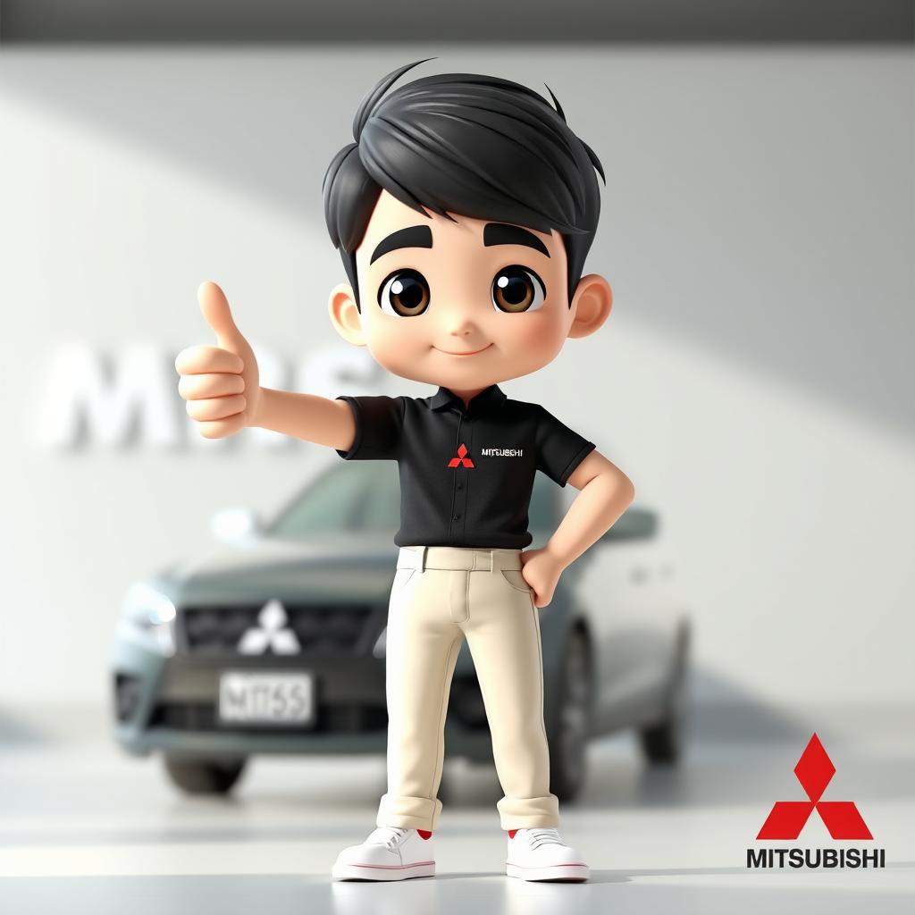 A 3D cartoon image of a 31-year-old male Mitsubishi sales marketer