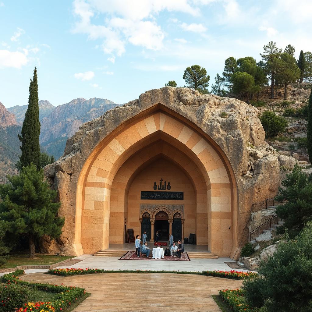 An Iranian-Islamic arched tomb set in a breathtaking mountainous region