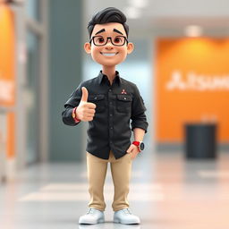 A 3D cartoon image of a 31-year-old male Mitsubishi sales marketing representative