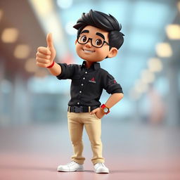 A 3D cartoon image of a 31-year-old male Mitsubishi sales marketing representative