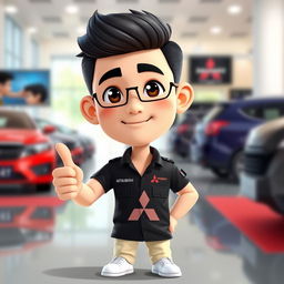 A 3D cartoon-style image of a 31-year-old male with short black hair, standing confidently with his thumb up