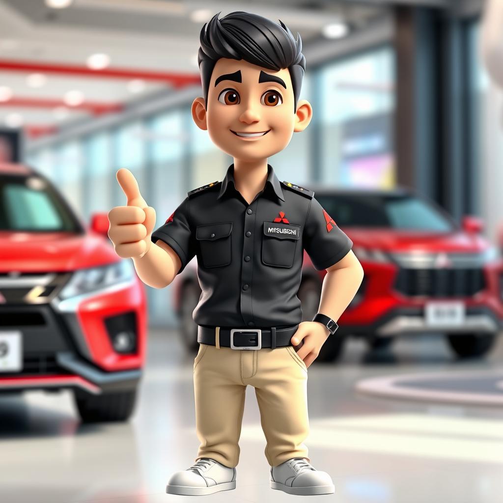 A 3D cartoon-style image of a 31-year-old male with short black hair, standing confidently with his thumb up