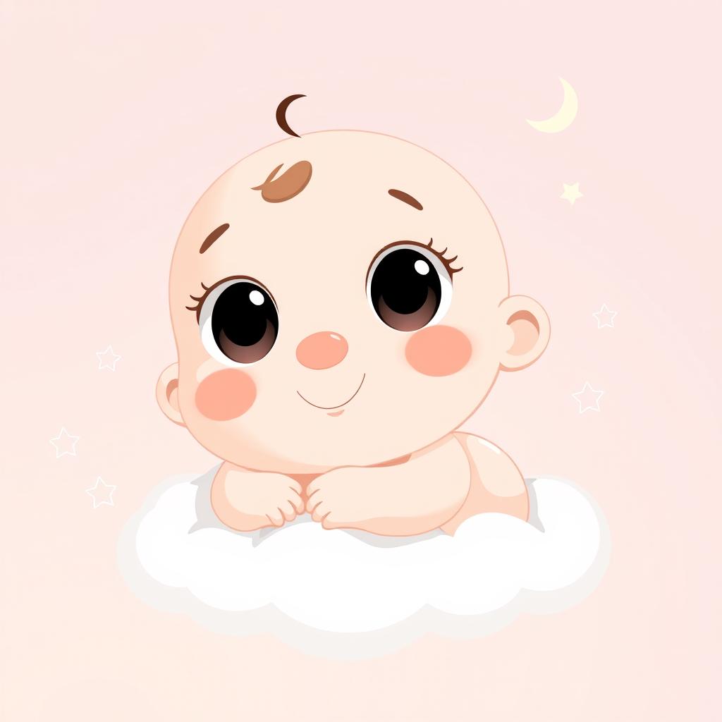 A minimalistic cartoon-style image of a baby, featuring soft pastel colors and simple shapes