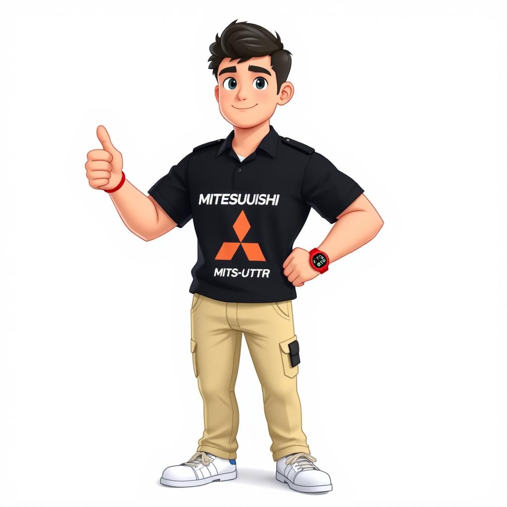 A 3D cartoon-style illustration of a 31-year-old male character with short black hair, standing confidently with his thumb up