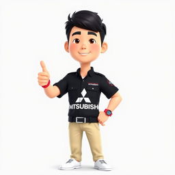 A 3D cartoon-style illustration of a 31-year-old male character with short black hair, standing confidently with his thumb up